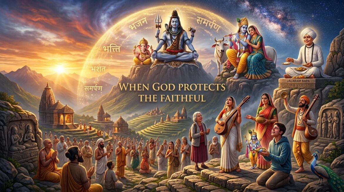 The stories of Prahlada, Draupadi, Gajendra, Markandeya, Mirabai, and Jalaram Bapa